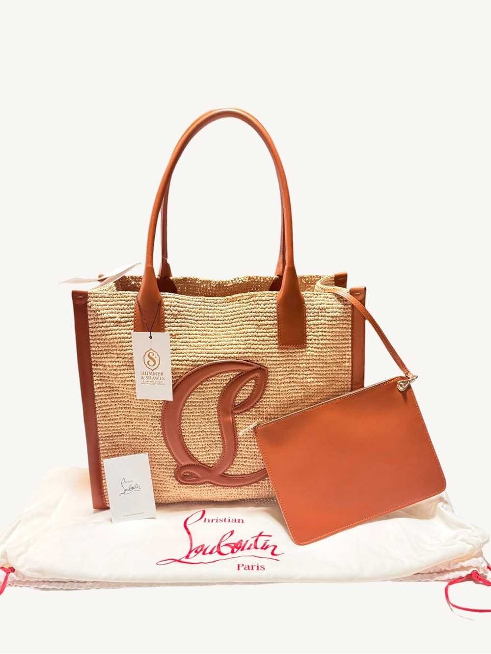 NWT Christian Louboutin Large By My Side Raffia Tote Bag Woven Travel Summer - Picture 4 of 16